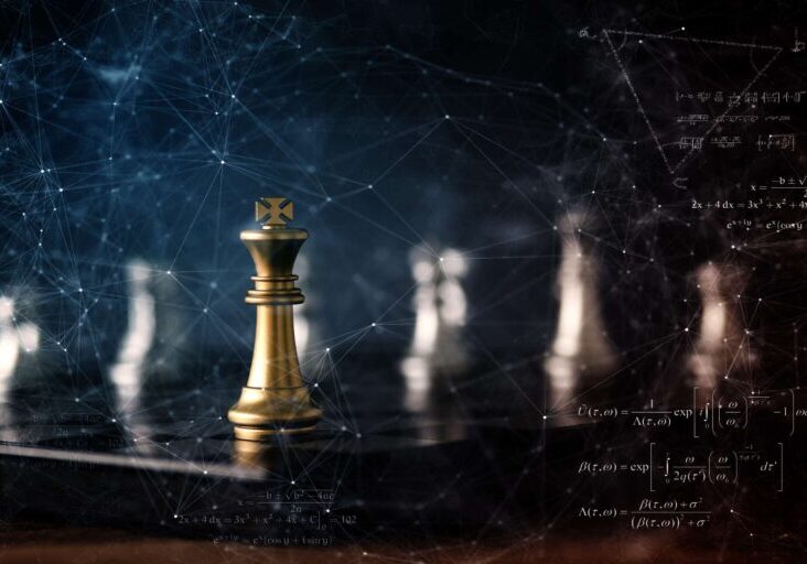 strategy ideas concept business futuristic graphic icon and golden chess board game black colot tone