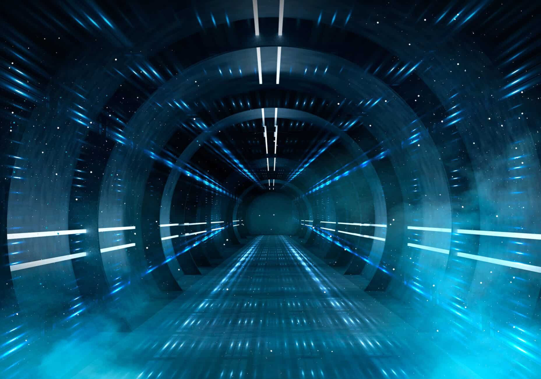 Abstract tunnel, corridor with rays of light and new highlights.