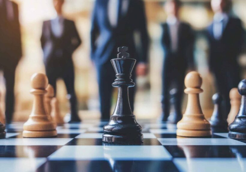 Business leaders in a sharp image, engaged in high-stakes decision-making and team productivity