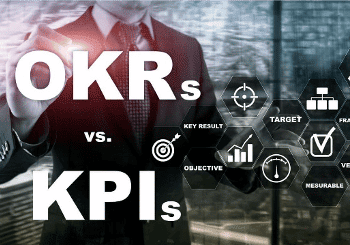 OKR vs. KPI on colored background